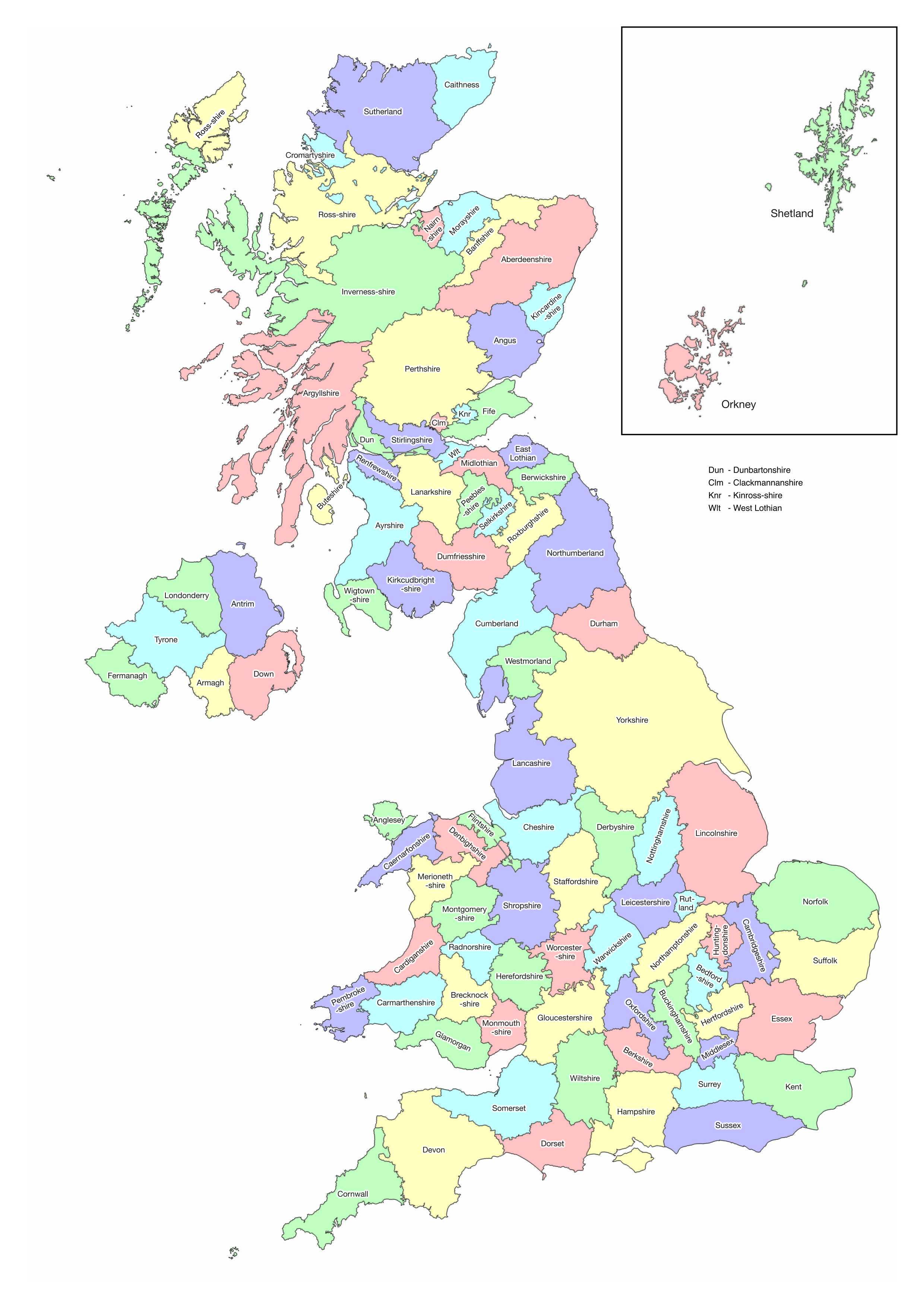 The historic counties of the United Kingdom